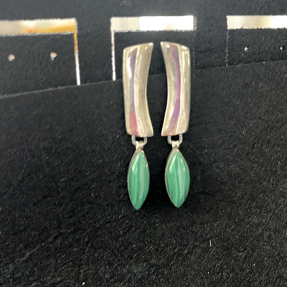 Vintage Modern Silver and Green Earrings